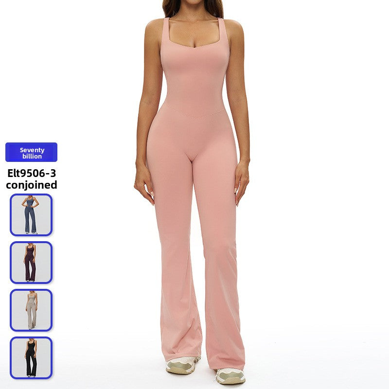 Womens Cross Back Flared Leg Jumpsuit