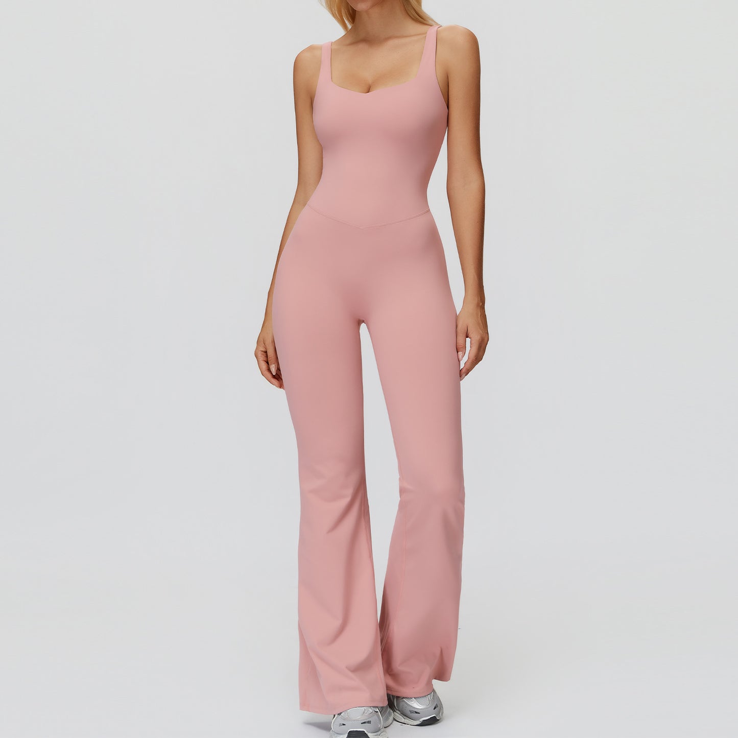 Womens Cross Back Flared Leg Jumpsuit
