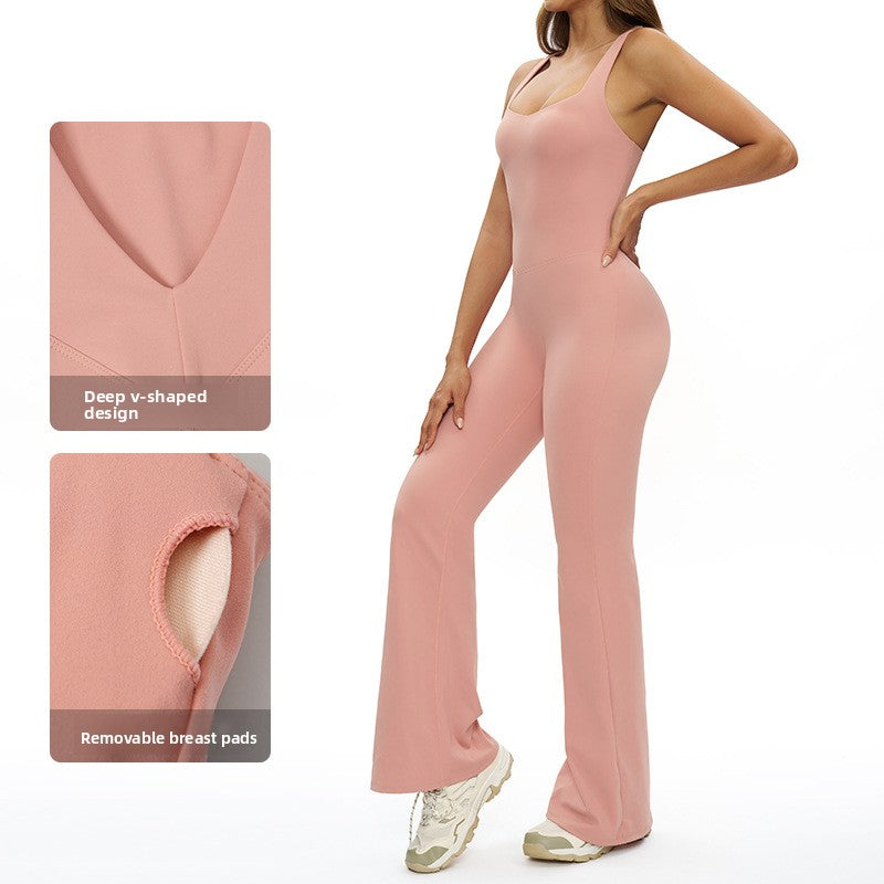 Womens Cross Back Flared Leg Jumpsuit