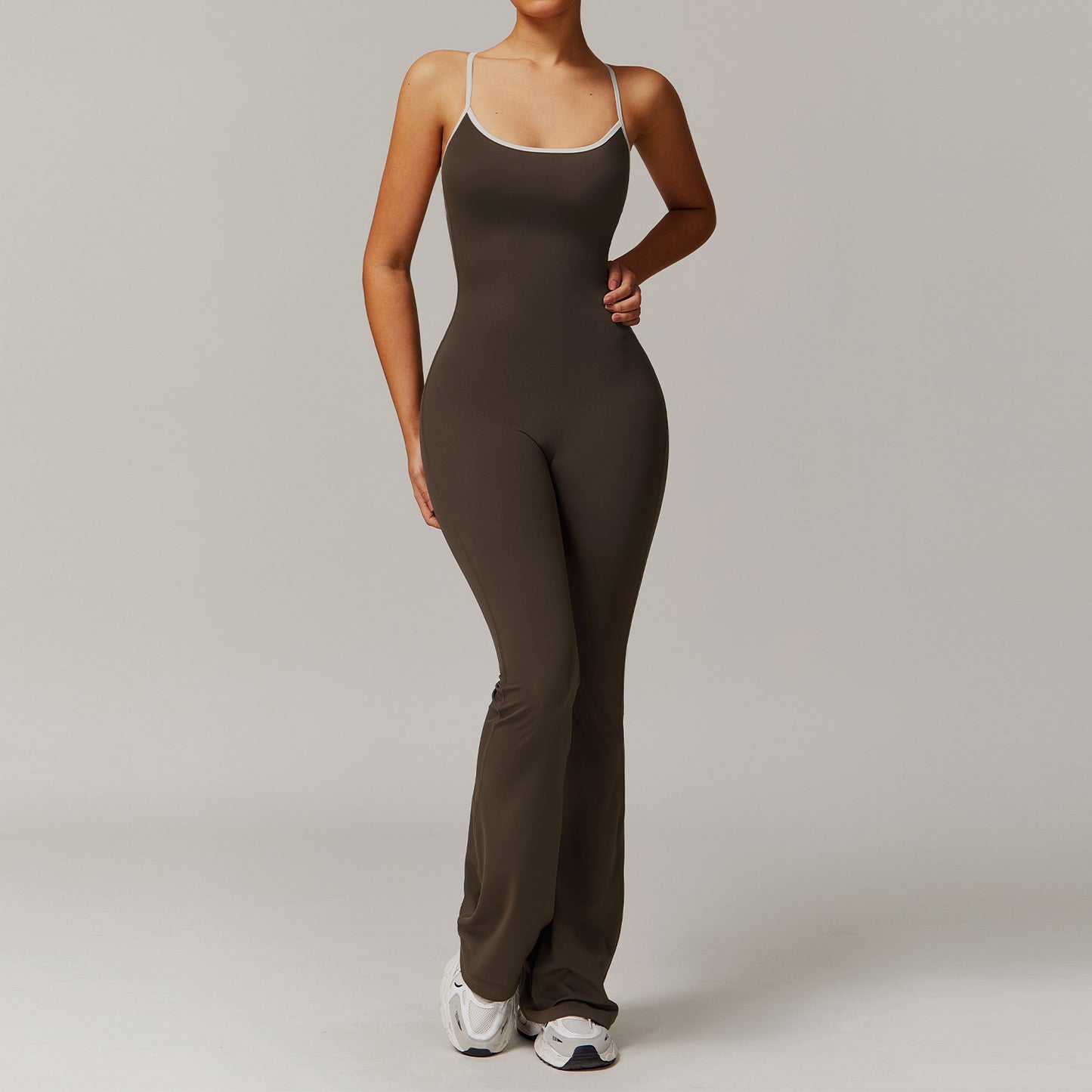 Womens Cross-Back Yoga Jumpsuit Flared Leggings