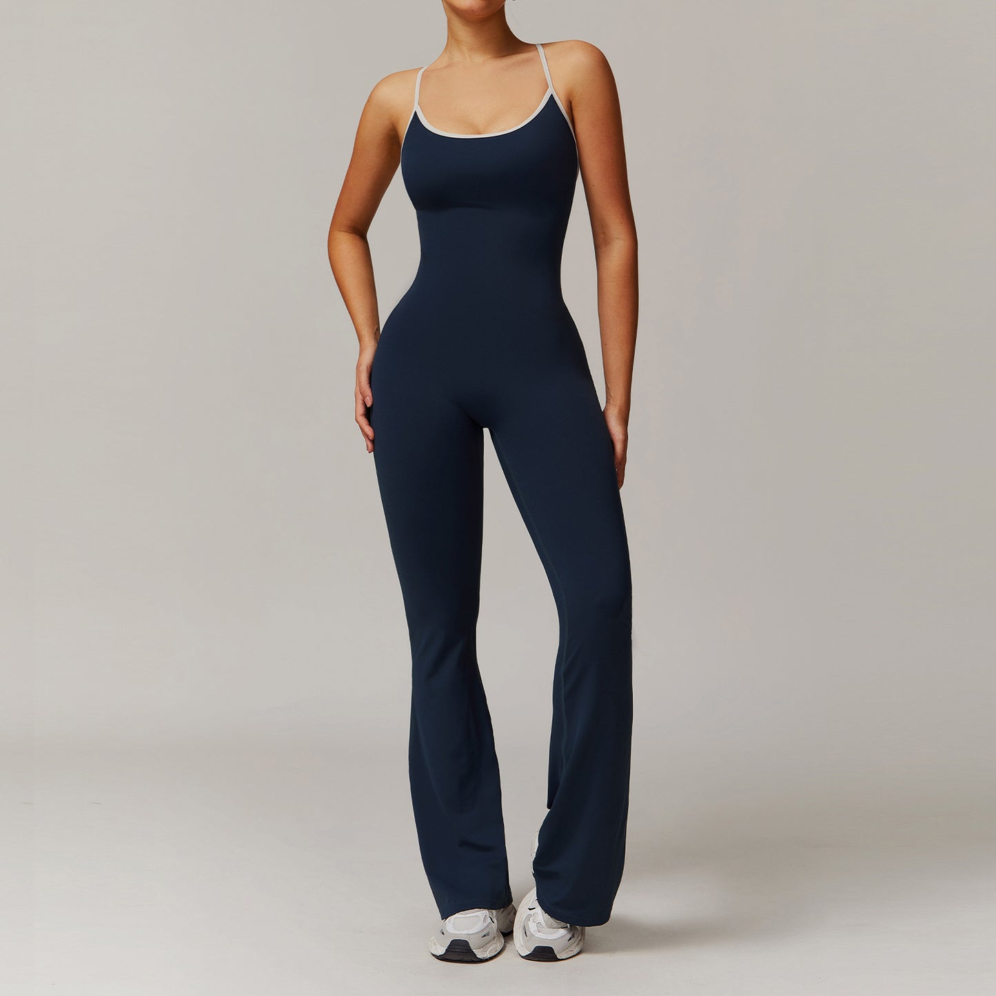 Womens Cross-Back Yoga Jumpsuit Flared Leggings