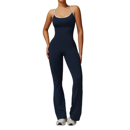 Womens Cross-Back Yoga Jumpsuit Flared Leggings