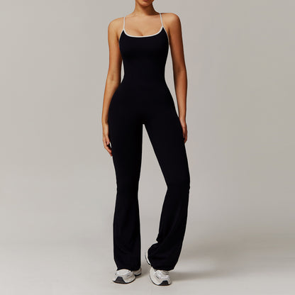 Womens Cross-Back Yoga Jumpsuit Flared Leggings