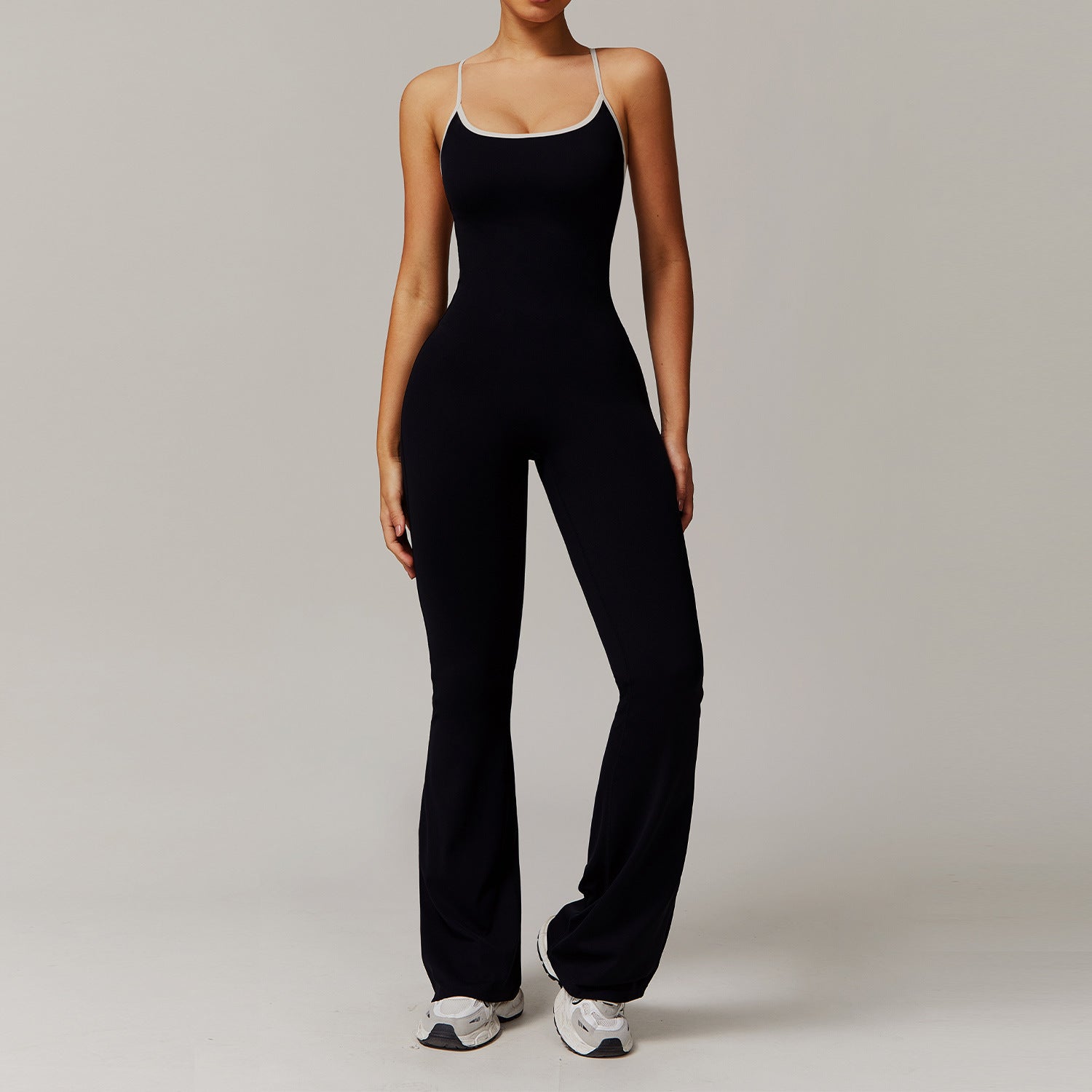 Womens Cross-Back Yoga Jumpsuit Flared Leggings