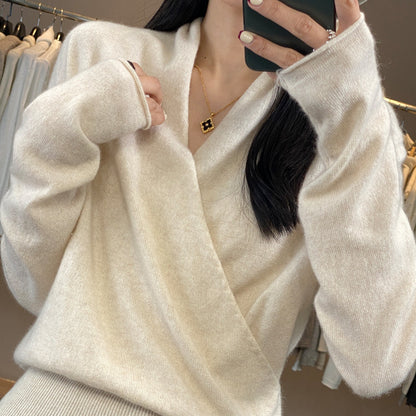 Womens Cross Collar Wool Knitwear