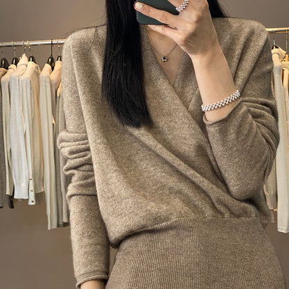 Womens Cross Collar Wool Knitwear