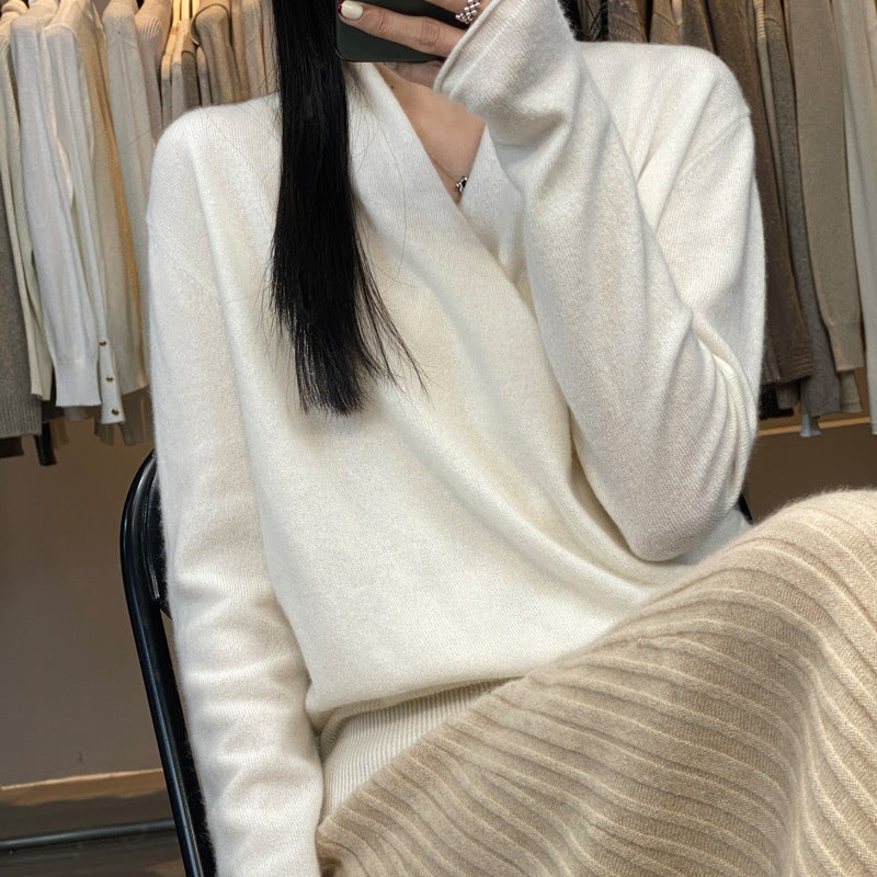 Womens Cross Collar Wool Knitwear