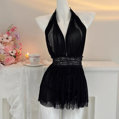 Womens Deep V-Neck Mesh Pajamas