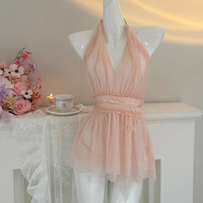 Womens Deep V-Neck Mesh Pajamas