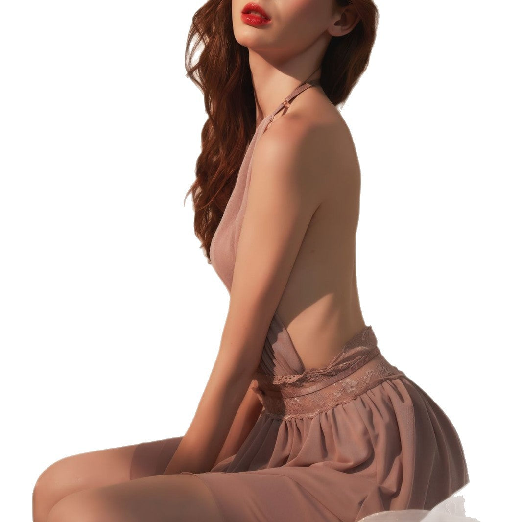 Womens Deep V-Neck Mesh Pajamas