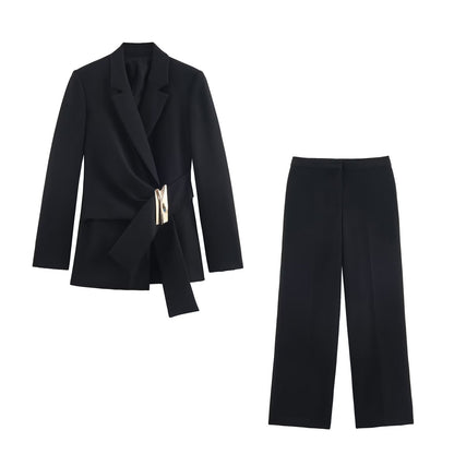 Womens Denim Button Detail Pants Suit