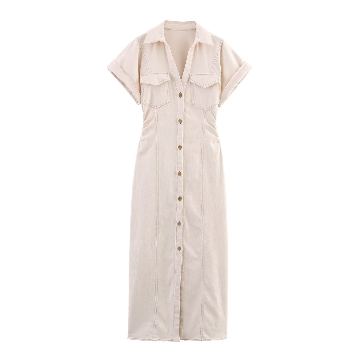 Womens Denim Pleated Waist Dress