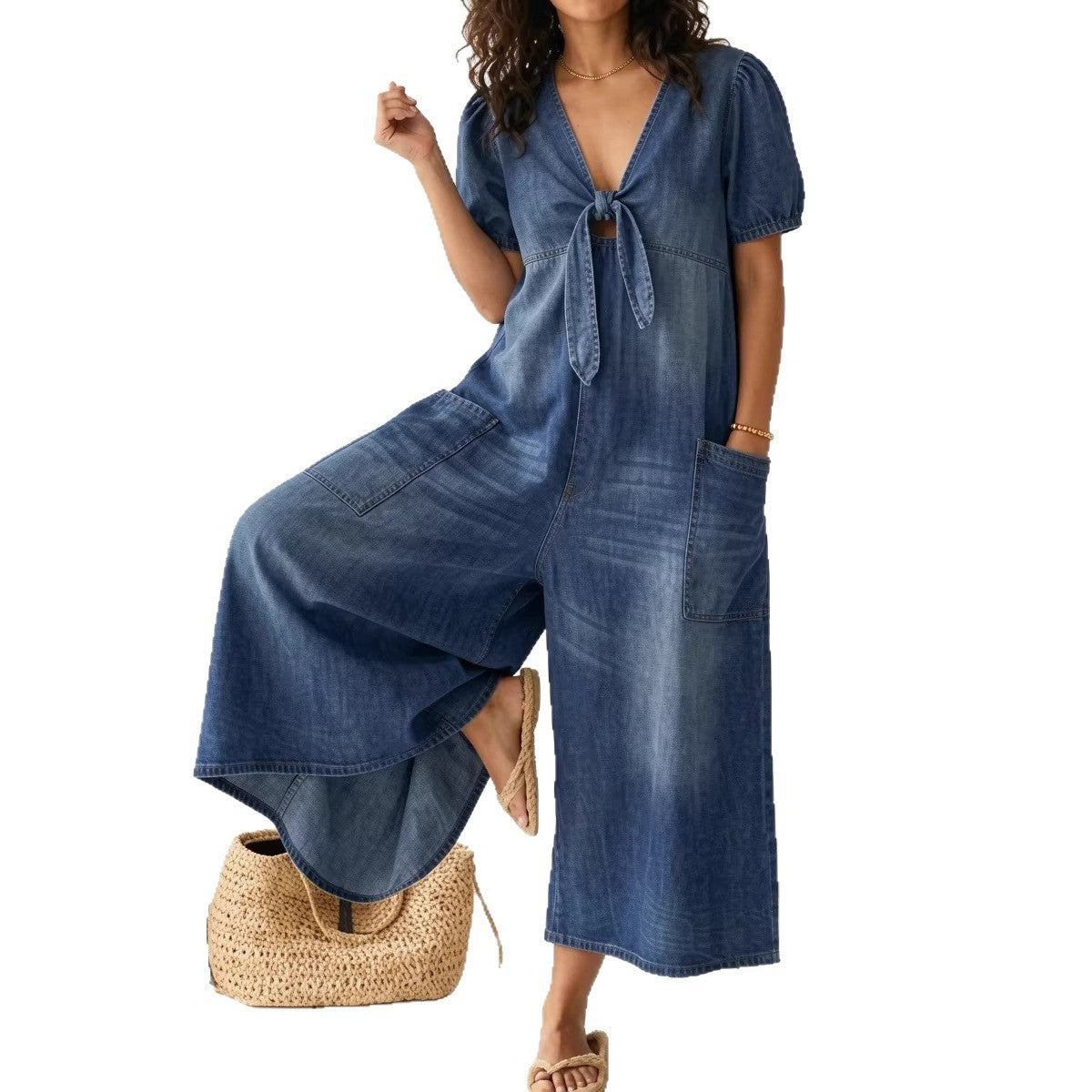 Womens Denim V-Neck Casual Dress