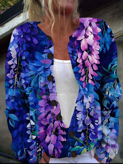 Womens Digital Print Long Sleeve Cardigan Sweater