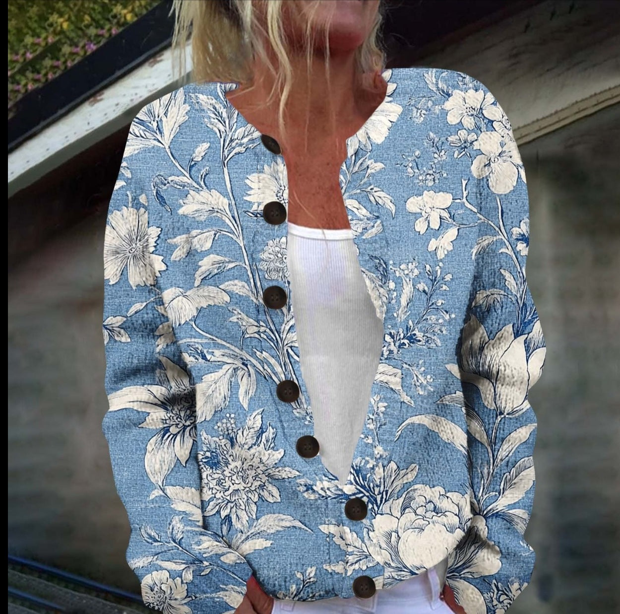Womens Digital Print Long Sleeve Cardigan Sweater