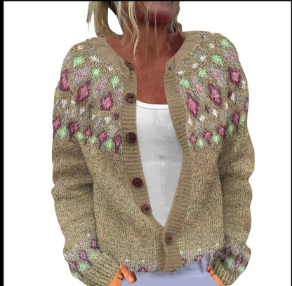 Womens Digital Print Long Sleeve Cardigan Sweater
