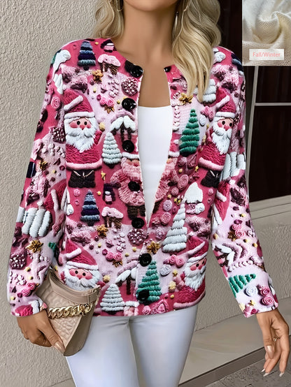 Womens Digital Print Long Sleeve Cardigan Sweater
