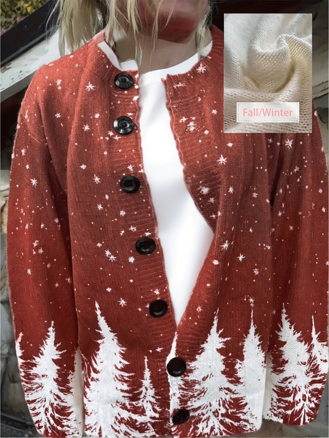 Womens Digital Print Long Sleeve Cardigan Sweater