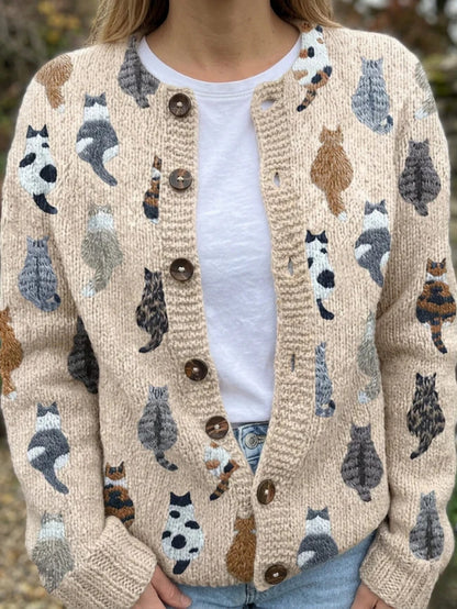 Womens Digital Print Long Sleeve Cardigan Sweater