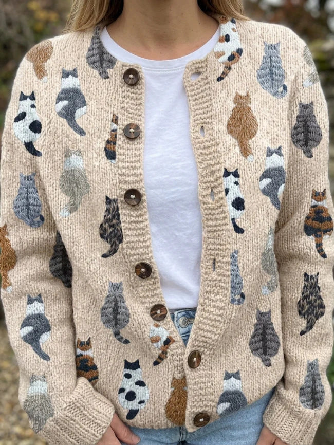 Womens Digital Print Long Sleeve Cardigan Sweater