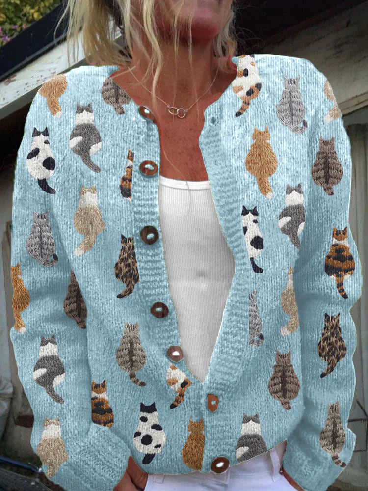 Womens Digital Print Long Sleeve Cardigan Sweater