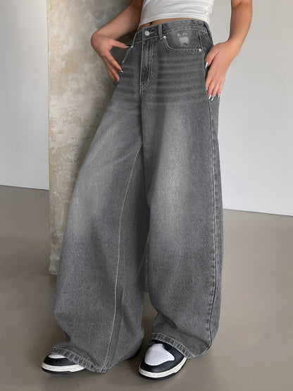 Womens Distressed Wide Leg Denim Trousers