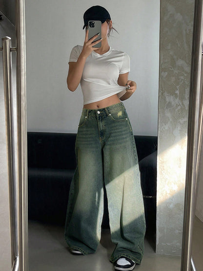 Womens Distressed Wide Leg Denim Trousers