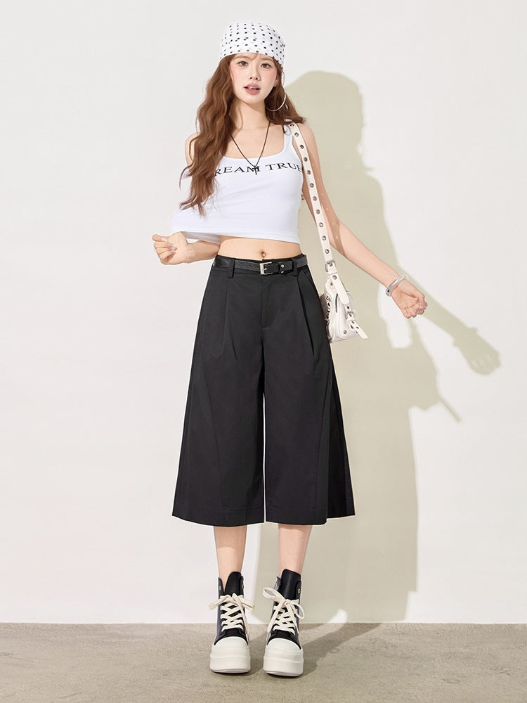Womens Double Pleated Cropped Trousers