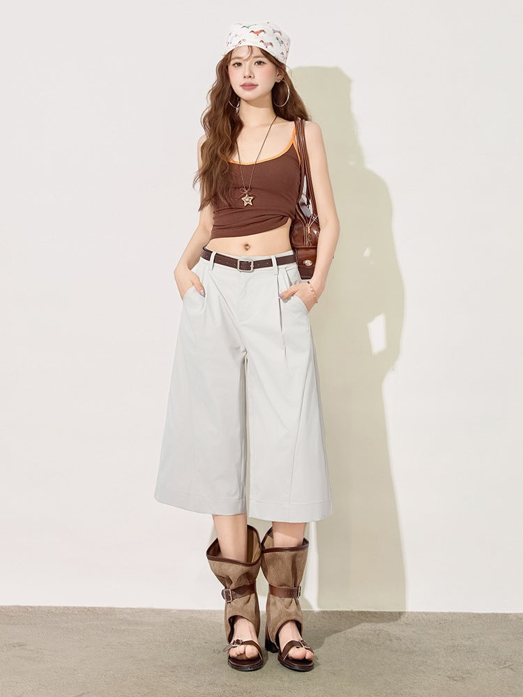 Womens Double Pleated Cropped Trousers