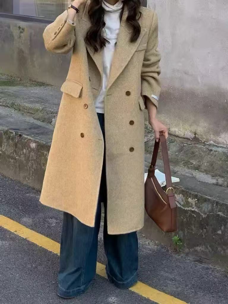 Womens Double-sided Herringbone Wool Coat