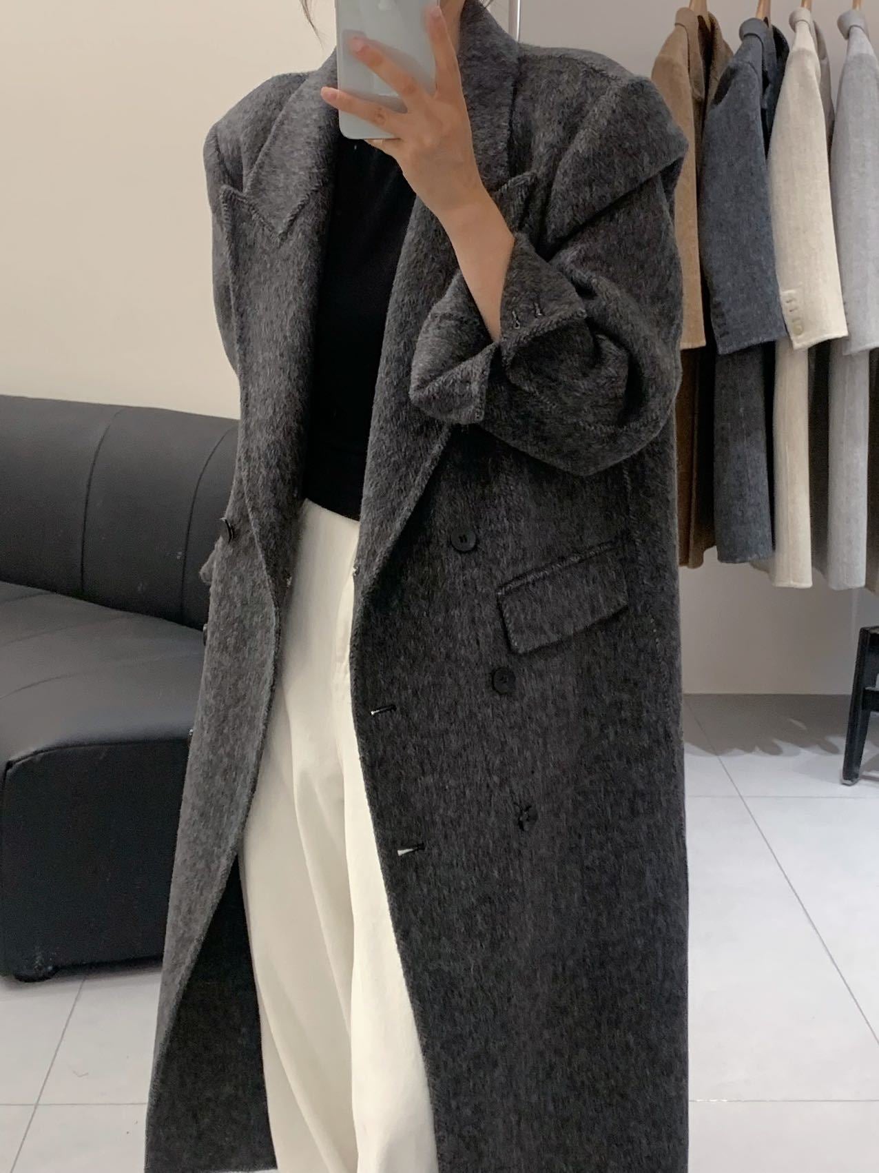 Womens Double-sided Herringbone Wool Coat