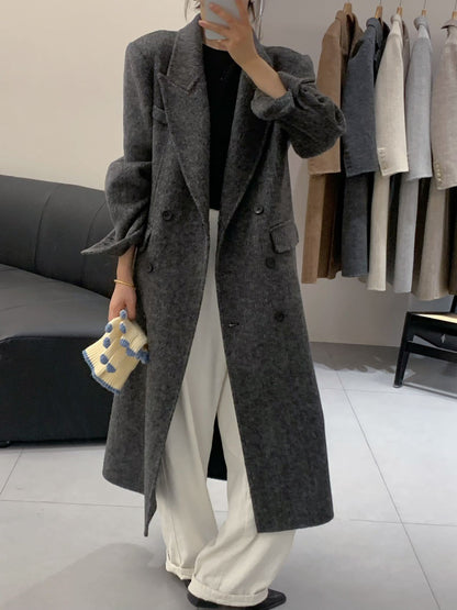 Womens Double-sided Herringbone Wool Coat