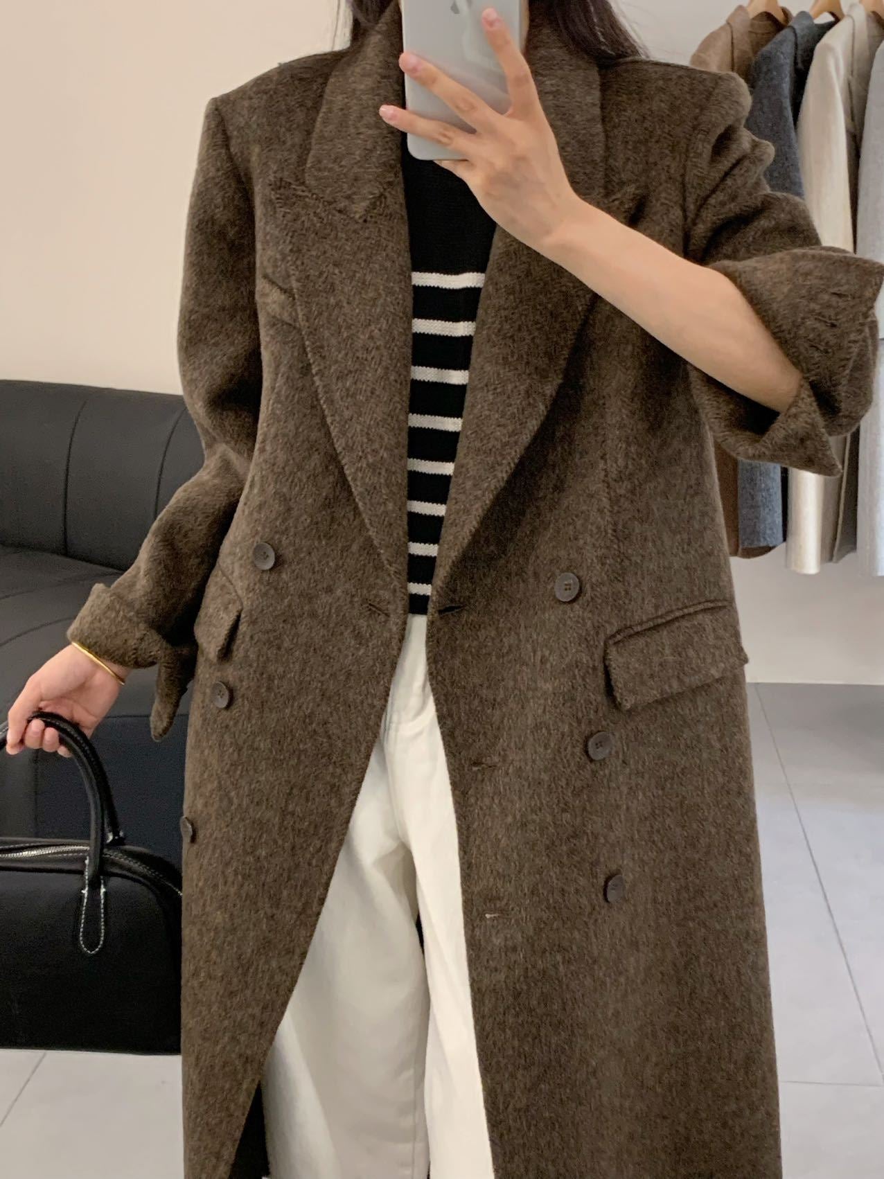 Womens Double-sided Herringbone Wool Coat