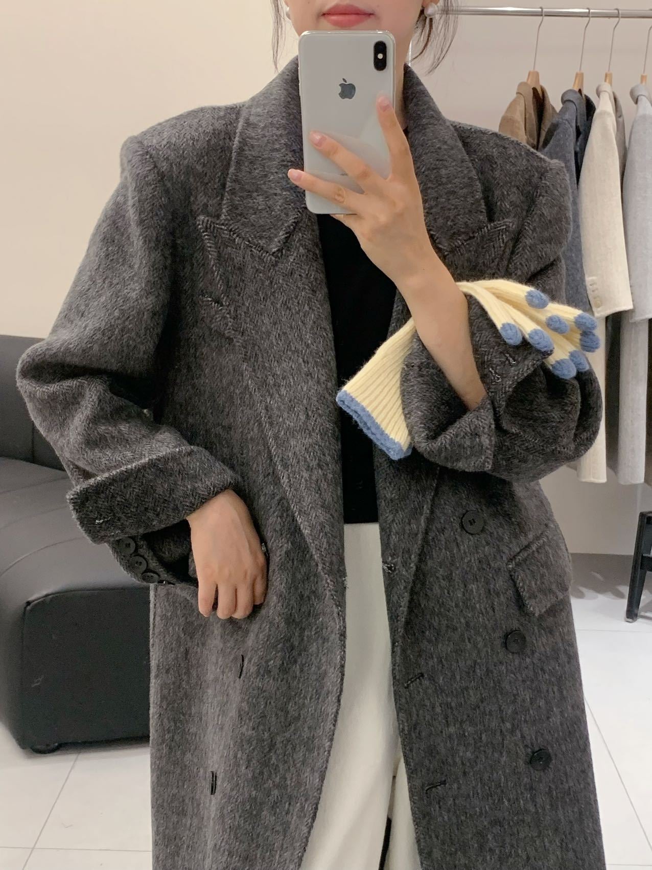 Womens Double-sided Herringbone Wool Coat