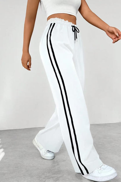 Womens Drawstring High Waist Wide Leg Pants