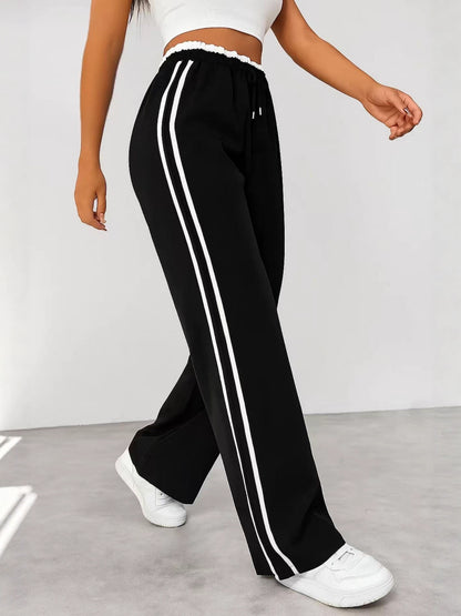Womens Drawstring High Waist Wide Leg Pants
