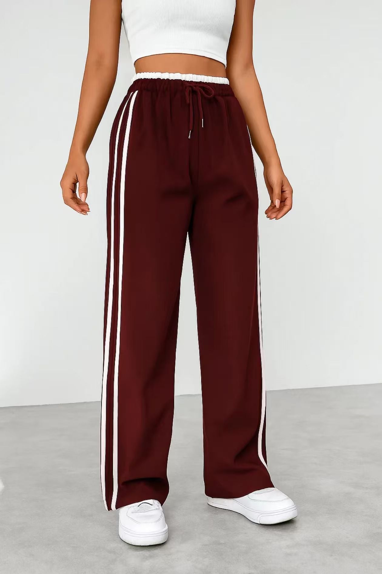 Womens Drawstring High Waist Wide Leg Pants