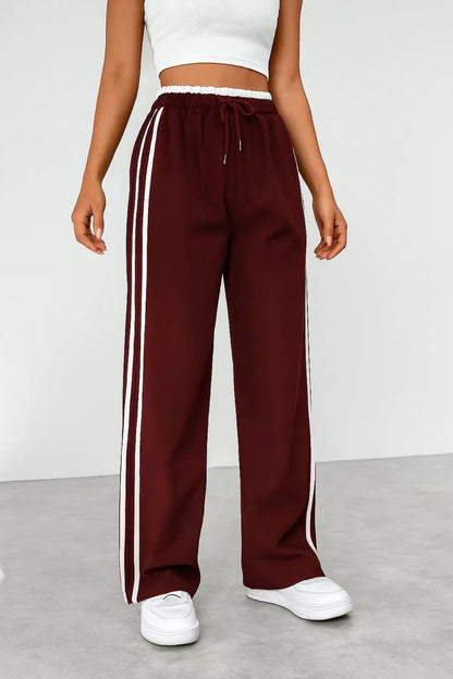 Womens Drawstring High Waist Wide Leg Pants