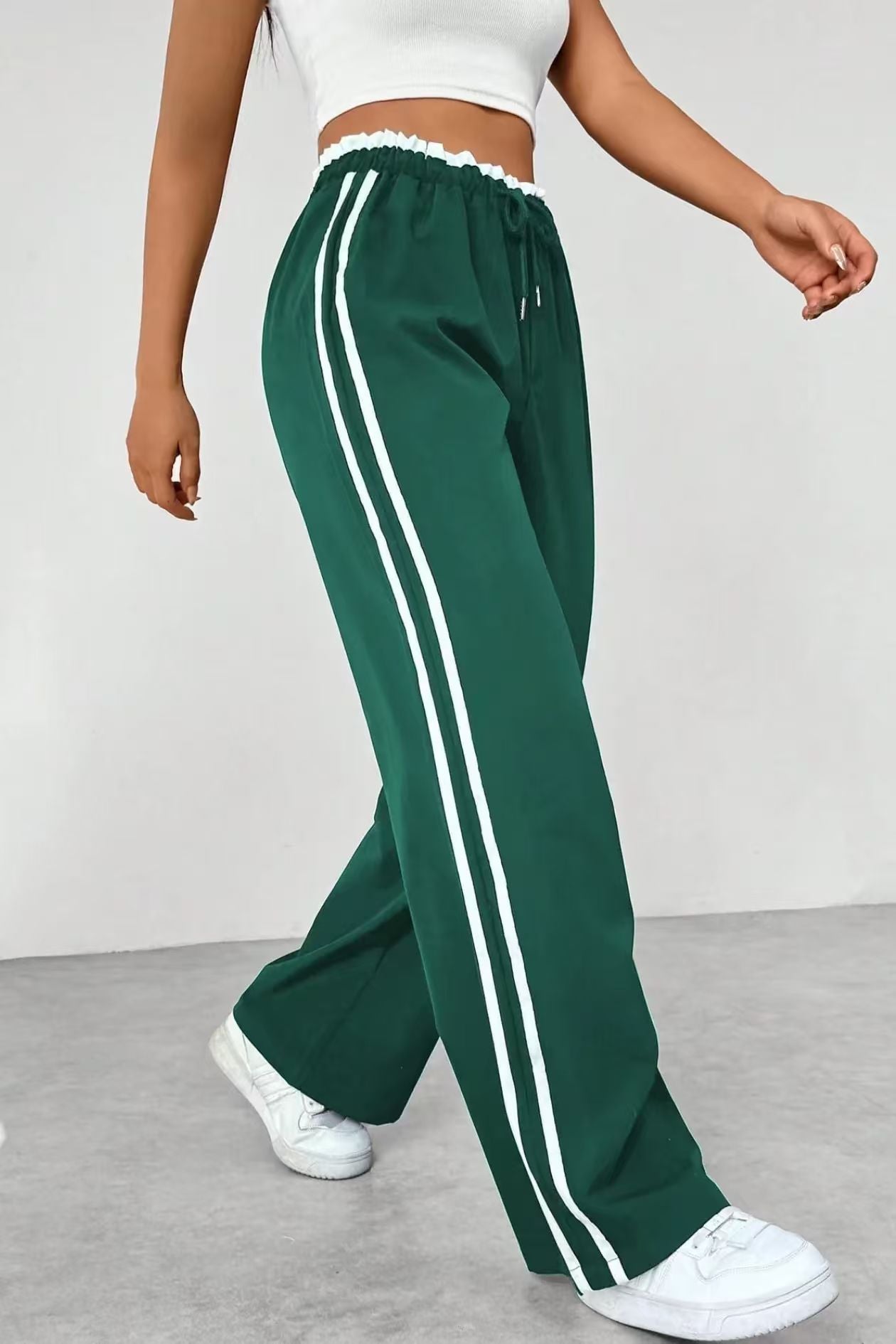 Womens Drawstring High Waist Wide Leg Pants