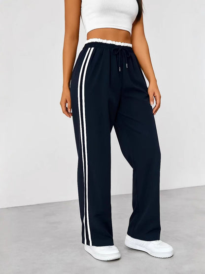 Womens Drawstring High Waist Wide Leg Pants