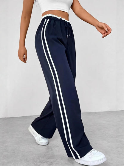 Womens Drawstring High Waist Wide Leg Pants