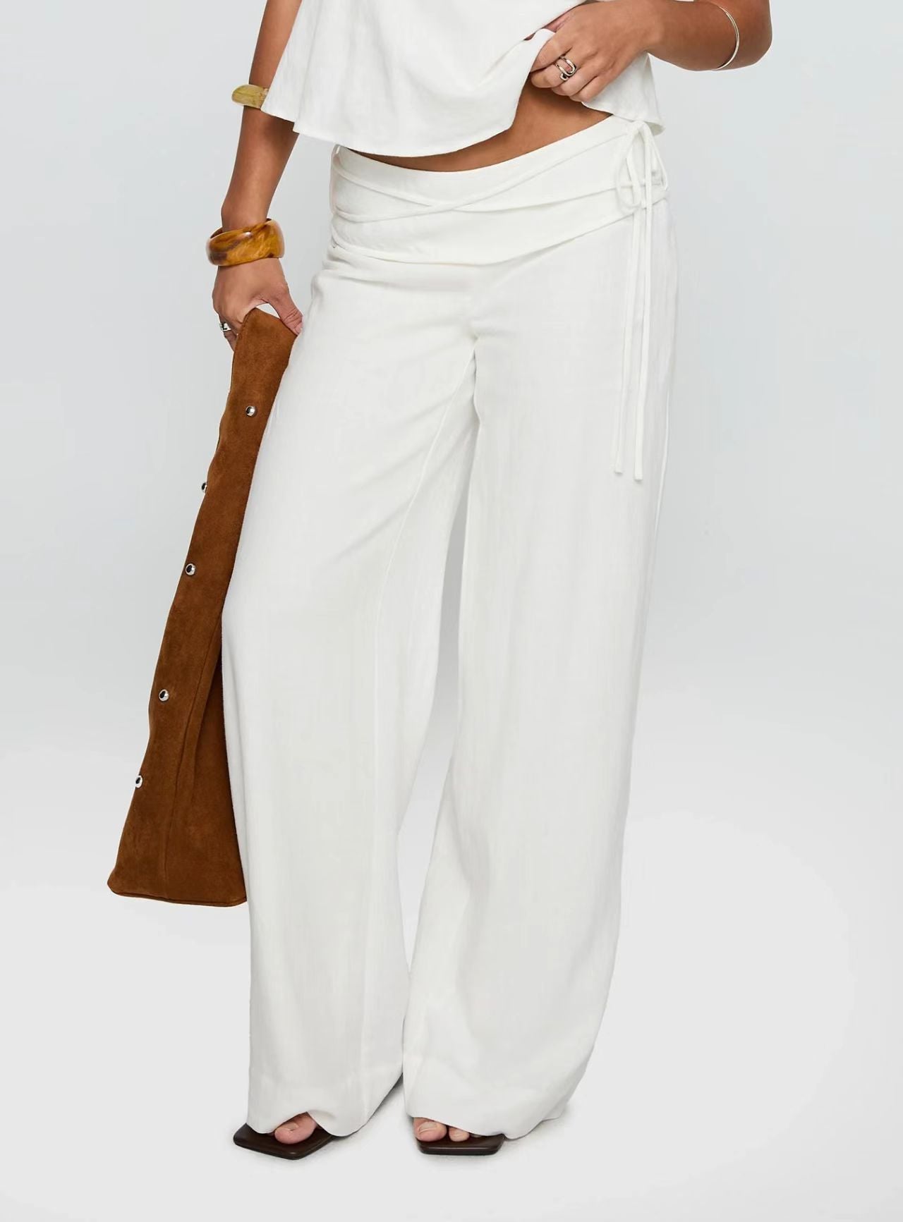 Womens Drawstring Straight Leg Pants