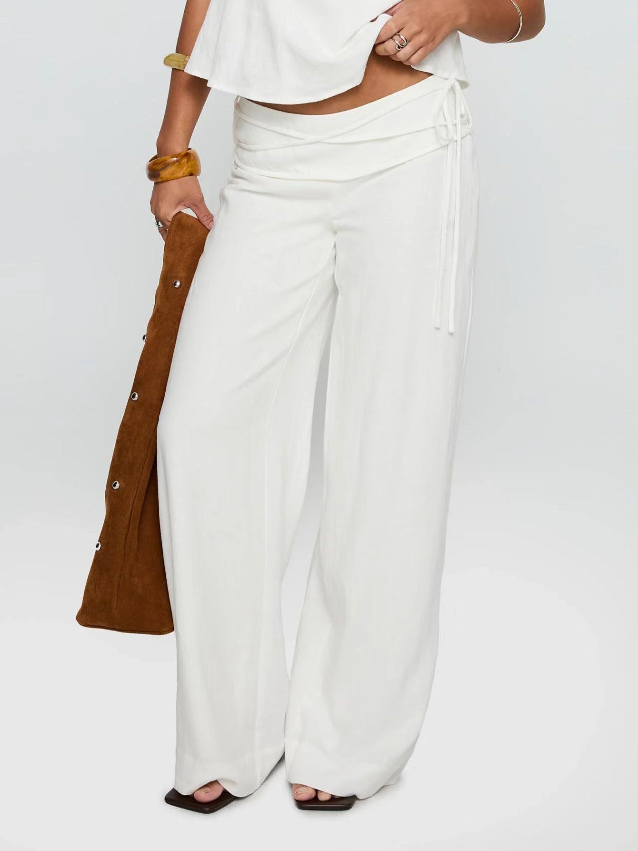 Womens Drawstring Straight Leg Pants