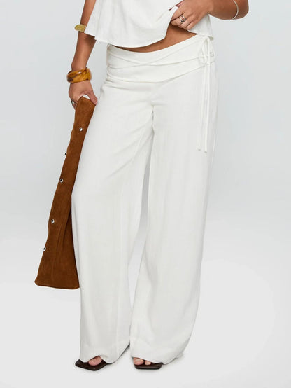 Womens Drawstring Straight Leg Pants