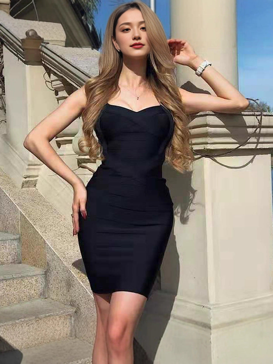 Womens Elastic Bodycon Straps Dress