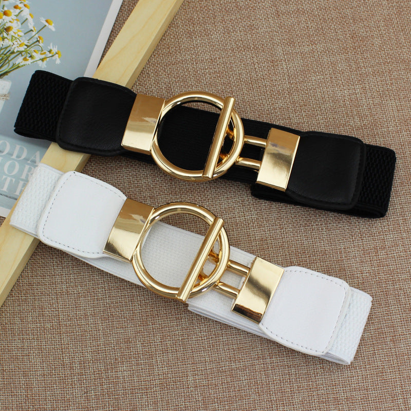 Womens Elastic Waist Belt with Golden Buckle