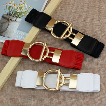 Womens Elastic Waist Belt with Golden Buckle