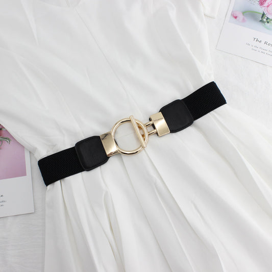 Womens Elastic Waist Belt with Golden Buckle