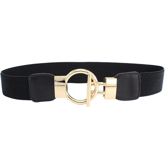 Womens Elastic Waist Belt with Golden Buckle