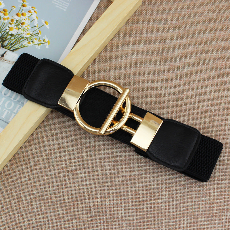 Womens Elastic Waist Belt with Golden Buckle